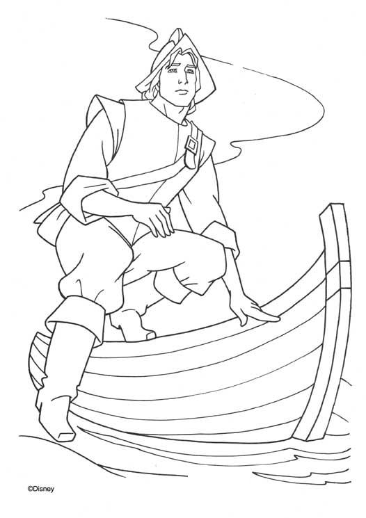 coloriage john smith sort de la barque